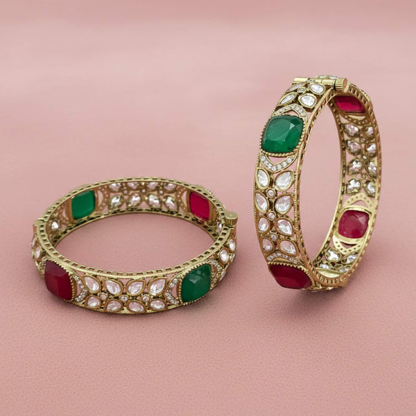 303275 Kundan Openable Bangles With Mehndi Plating
