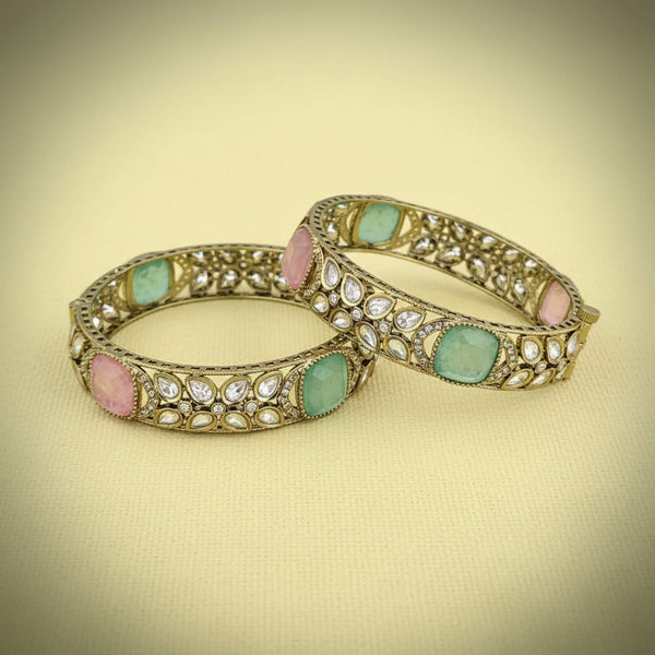 303276 Kundan Openable Bangles With Mehndi Plating