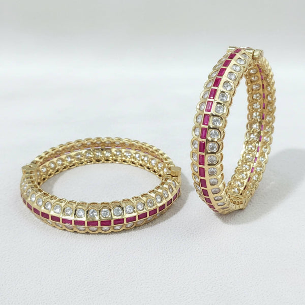 303277 Kundan Openable Bangles With Carat Gold Plating