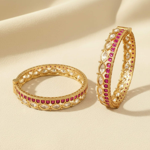 303280 Kundan Openable Bangles With Carat Gold Plating