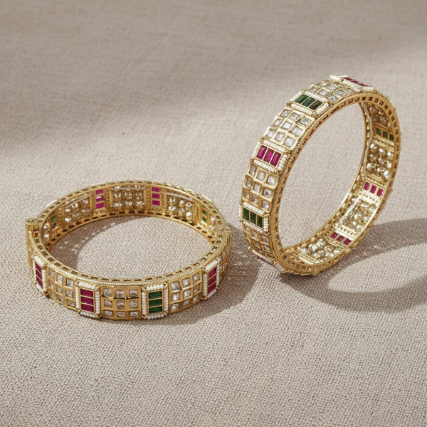 303304 Kundan Moti Bangles With Carat Gold Plating