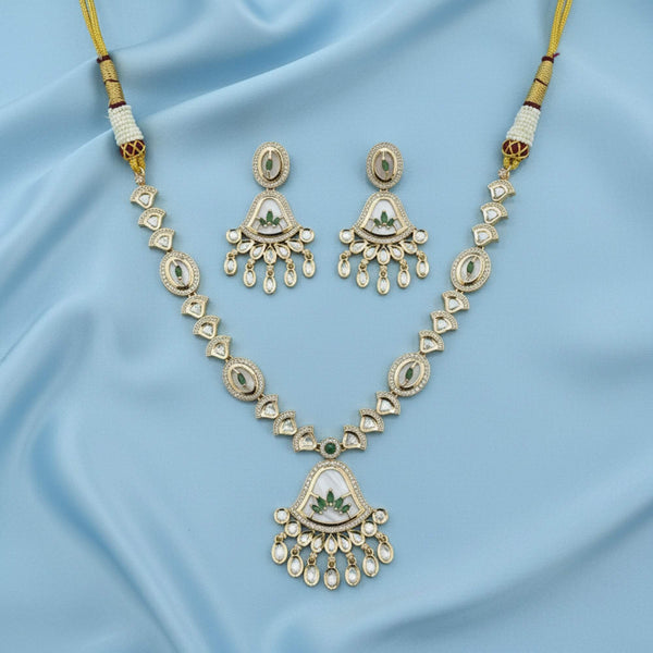 303318 Kundan Mother Of Pearl Necklace With Carat Gold Plating