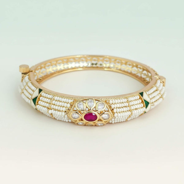 303324 Kundan Moti Kada With Carat Gold Plating