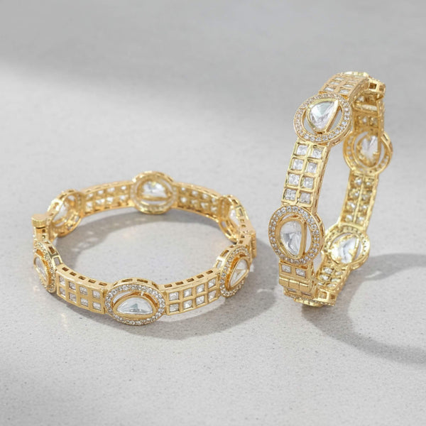 303327 Kundan Openable Bangles With Carat Gold Plating