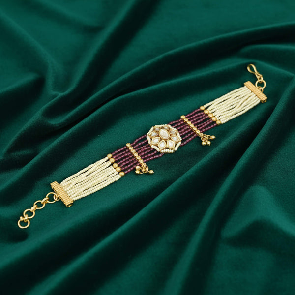 303344 Kundan Moti Bracelet With Carat Gold Plating