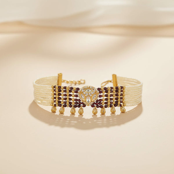 303345 Kundan Moti Bracelet With Carat Gold Plating