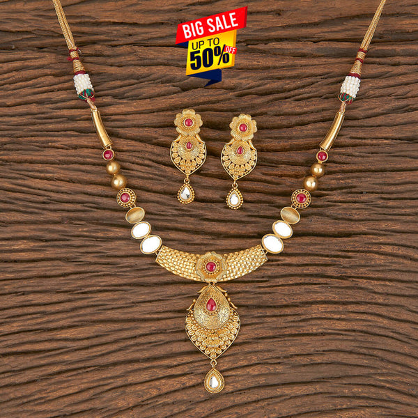 Kundan Classic Necklace With Matte Gold Plating 350570