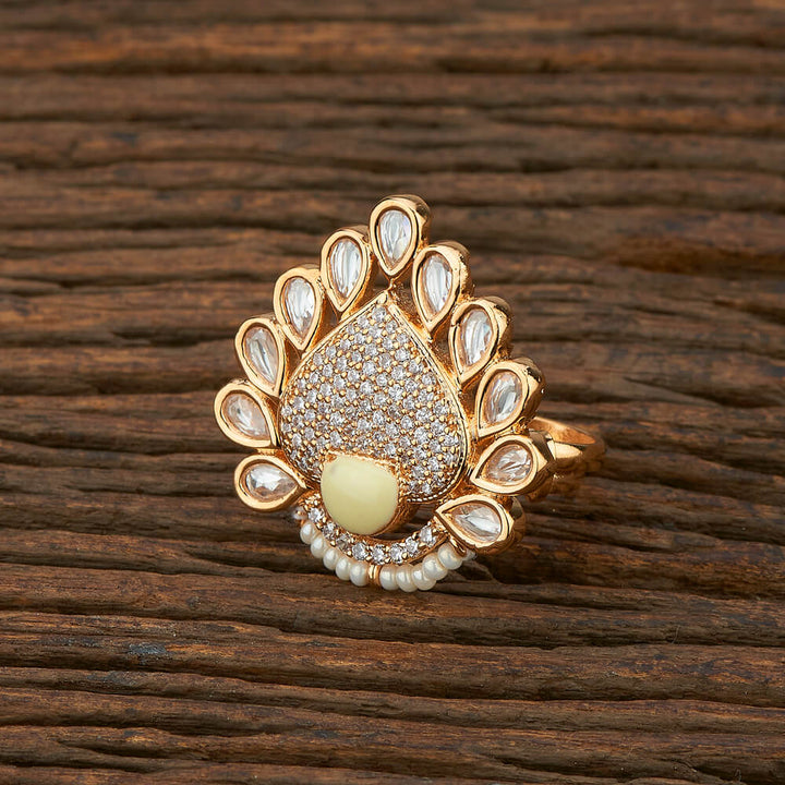 Kundan Classic Ring With Rose Gold Plating 350733