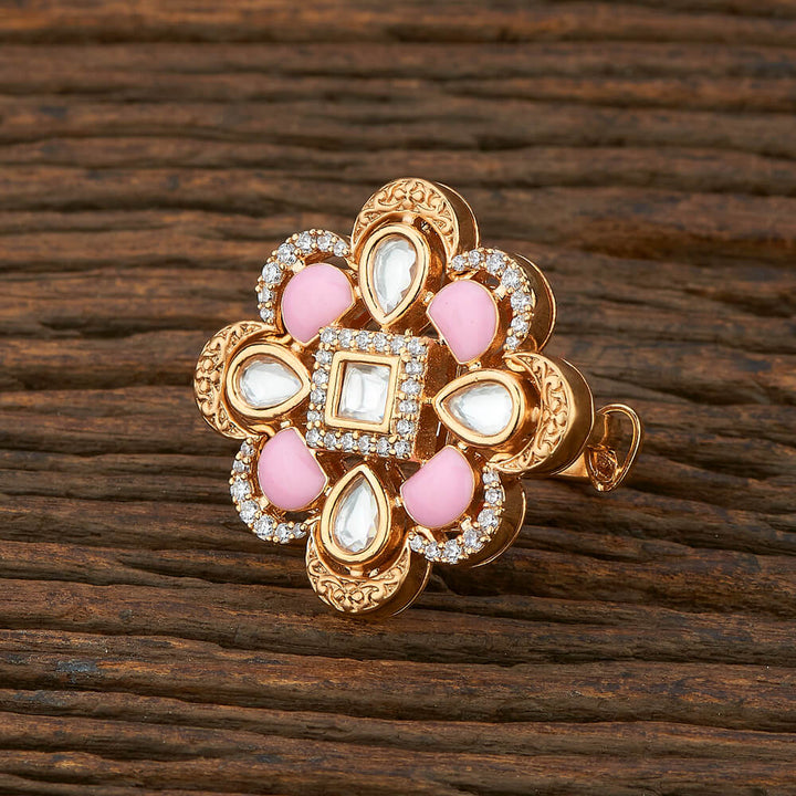 Kundan Classic Ring With Rose Gold Plating 350737