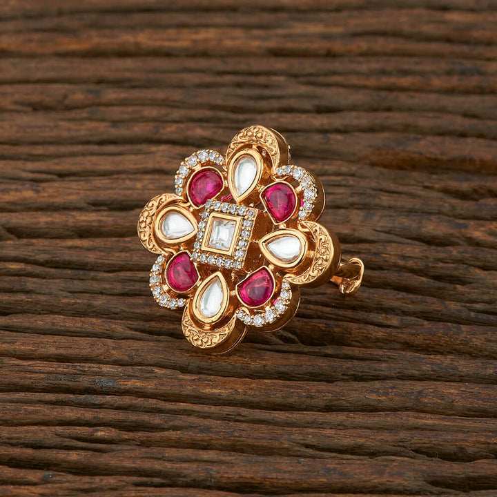 Kundan Classic Ring With Rose Gold Plating 350737