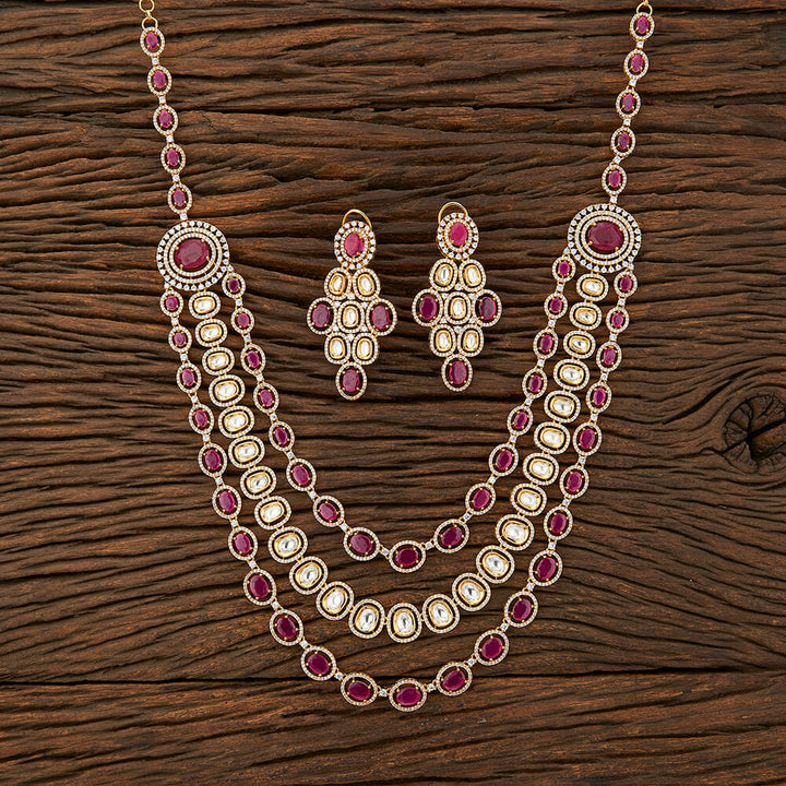 Kundan 3 Line Necklace With Gold Plating 350953