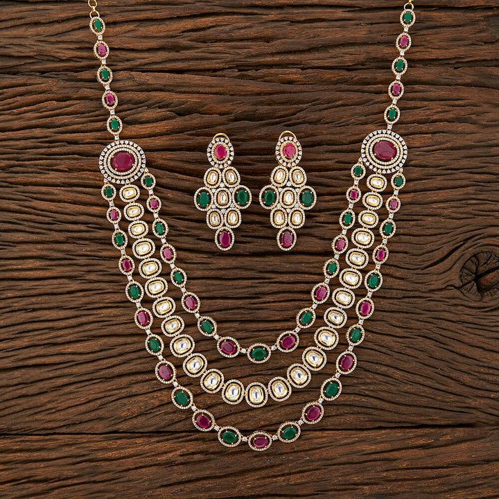 Kundan 3 Line Necklace With Gold Plating 350953