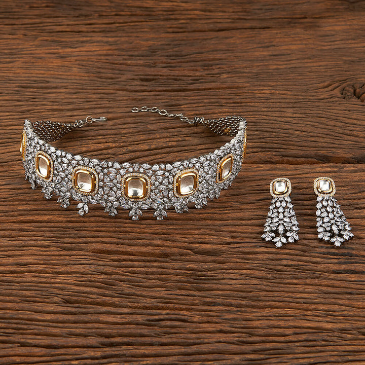 Kundan Choker Necklace With 2 Tone Plating 350974