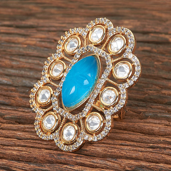 Kundan Adjustable Ring With Gold Plating 351076