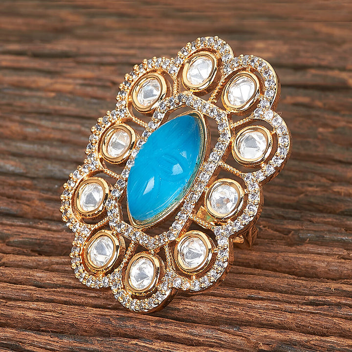 Kundan Adjustable Ring With Gold Plating 351076