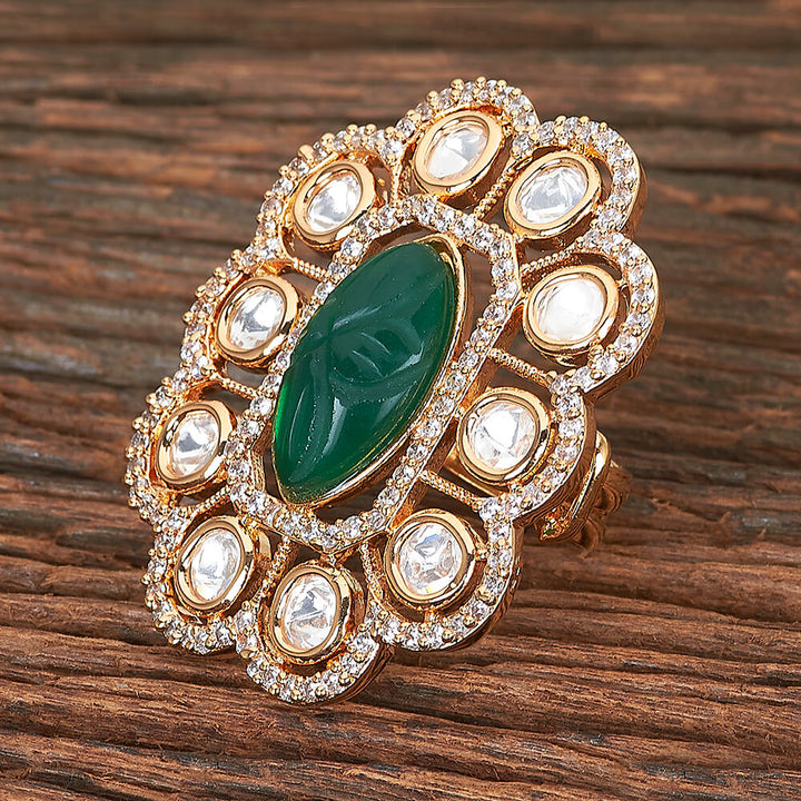 Kundan Adjustable Ring With Gold Plating 351076