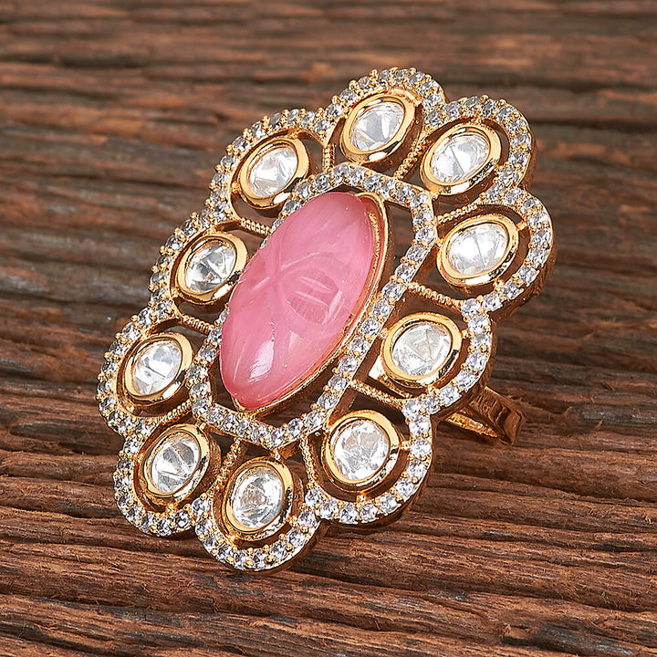 Kundan Adjustable Ring With Gold Plating 351076