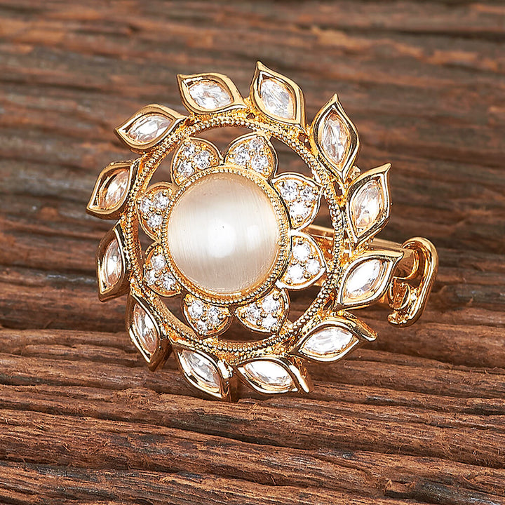 Kundan Adjustable Ring With Gold Plating 351081