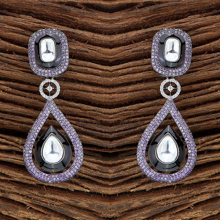 Kundan Nano Stone Earring With Black Plating 351476