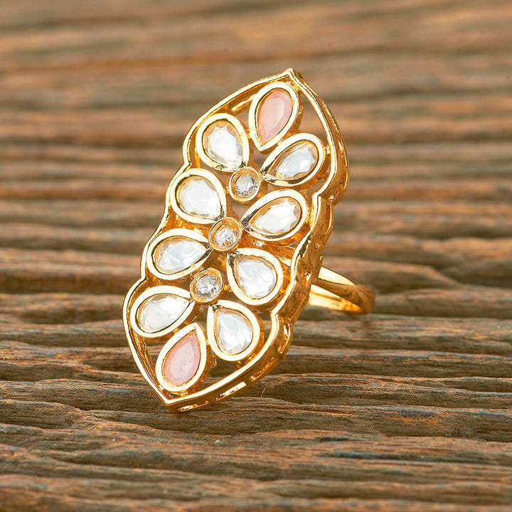 Kundan Adjustable Ring With Gold Plating 351579