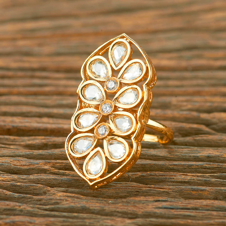 Kundan Adjustable Ring With Gold Plating 351579