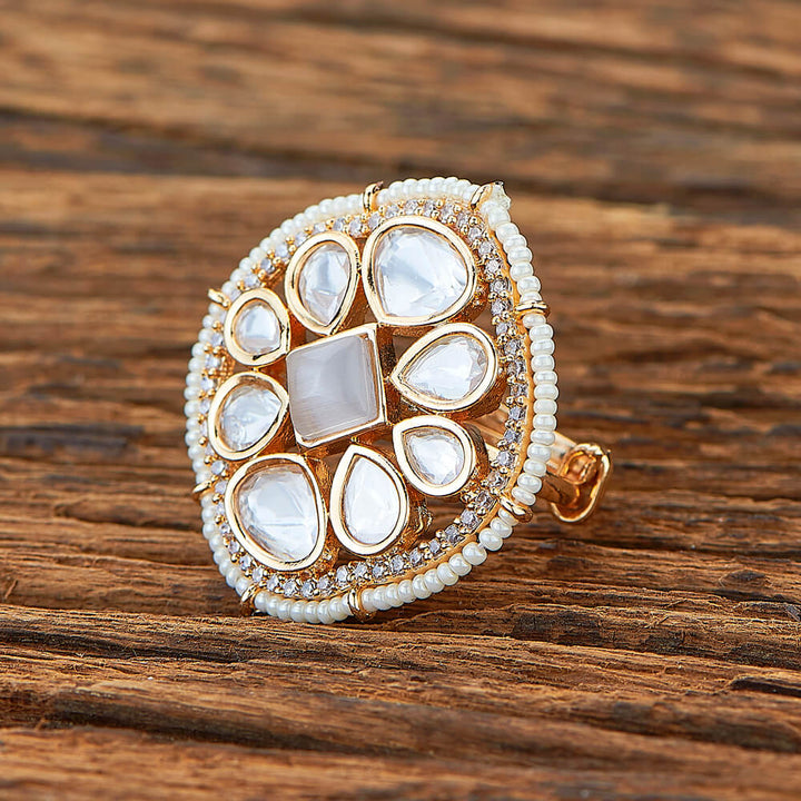 Kundan Adjustable Ring With Gold Plating 351618