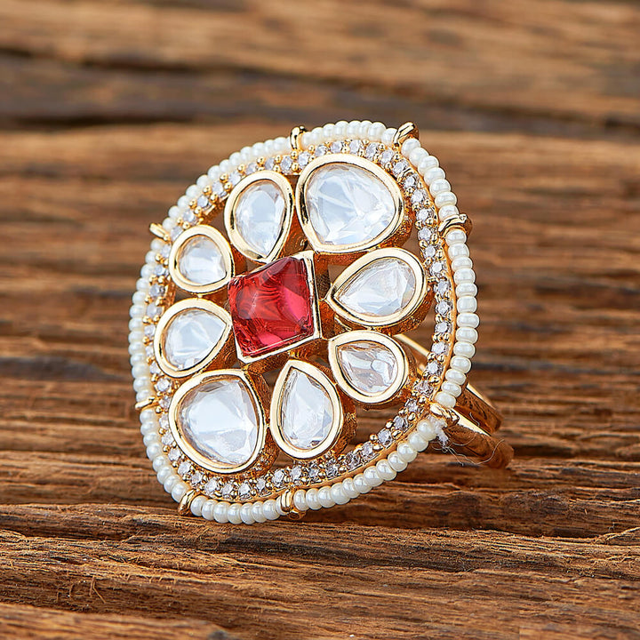 Kundan Adjustable Ring With Gold Plating 351618