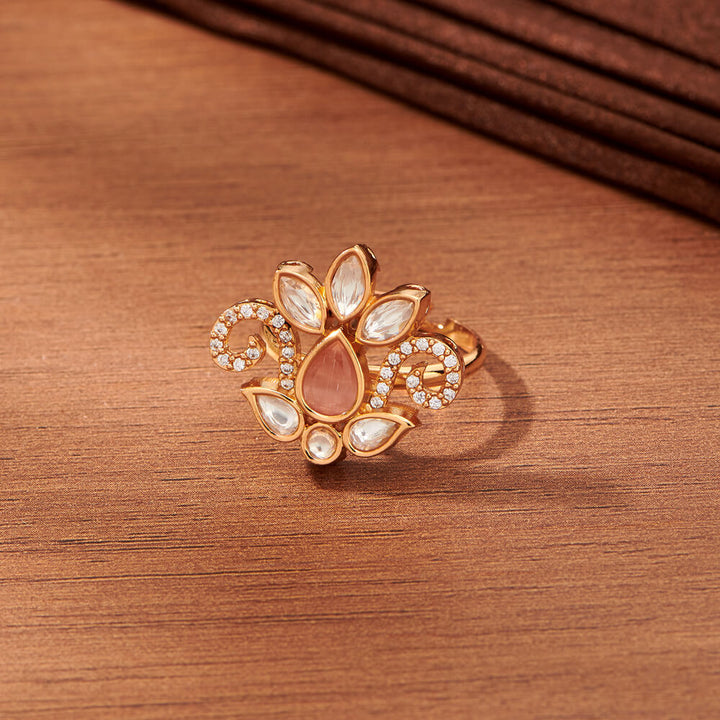 Kundan Adjustable Ring With Gold Plating 351800