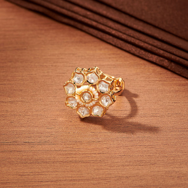 Kundan Pearl Ring With Gold Plating 351806