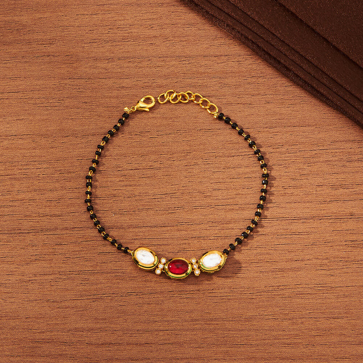 Kundan Hand Mangalsutra Bracelet With Gold Plating 351820