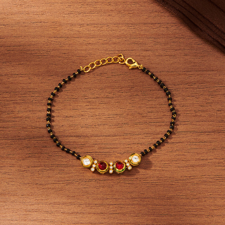 Kundan Hand Mangalsutra Bracelet With Gold Plating 351822