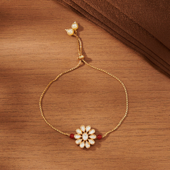 Kundan Adjustable Bracelet With Gold Plating 351828