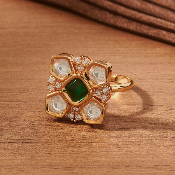 351831 Kundan Adjustable Ring With Gold Plating