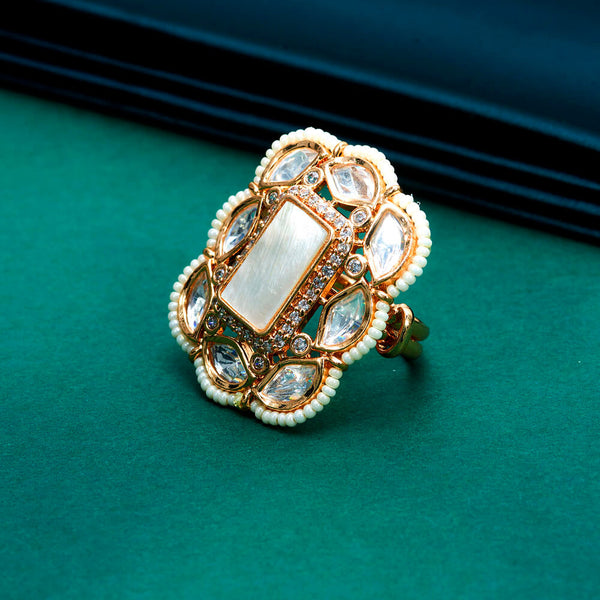 351890 Kundan Adjustable Ring With Gold Plating