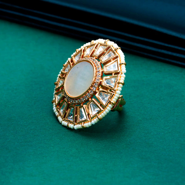 351893 Kundan Adjustable Ring With Gold Plating