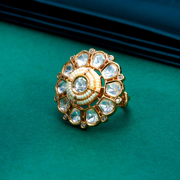 351894 Kundan Adjustable Ring With Gold Plating