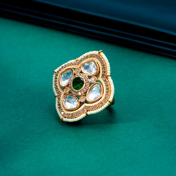 351895 Kundan Adjustable Ring With Gold Plating