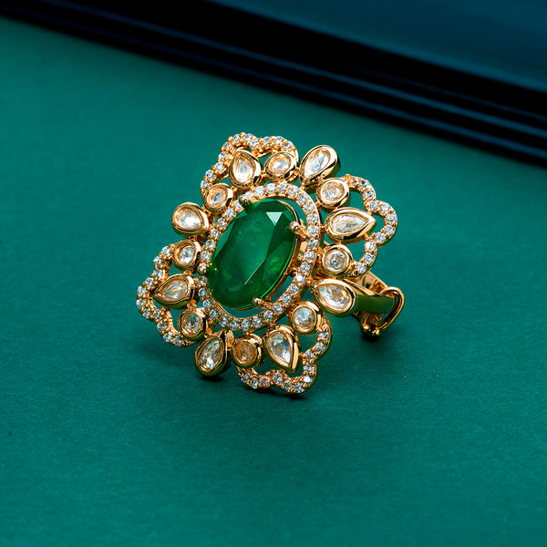 351955 Kundan Adjustable Ring With Gold Plating