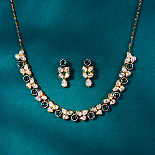 351979 Kundan Delicate Necklace With Mehndi Plating