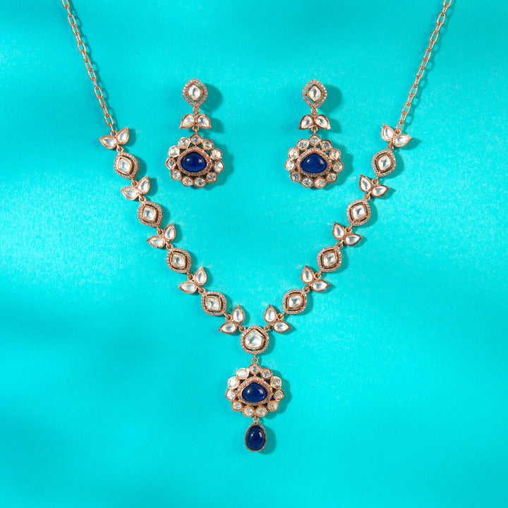 Kundan Classic Necklace With Rose Gold Plating 351992