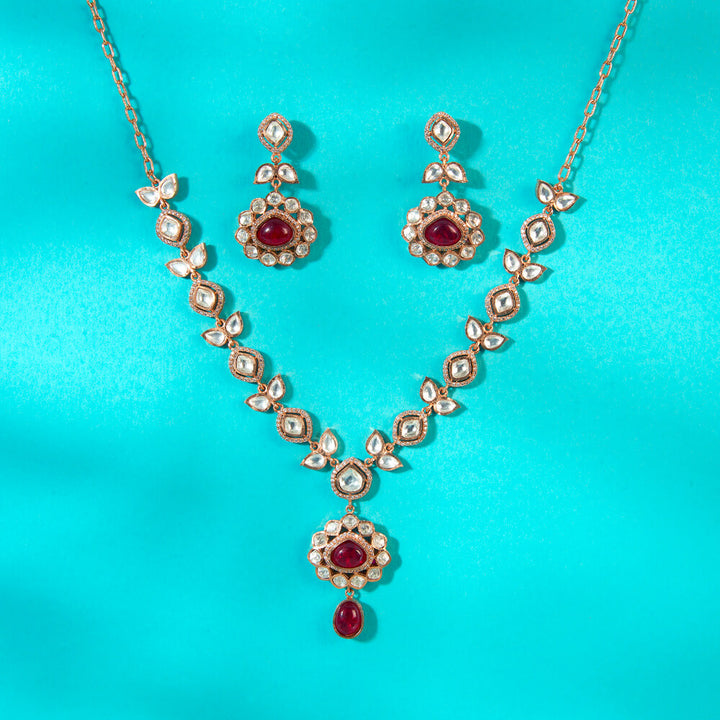 Kundan Classic Necklace With Rose Gold Plating 351992