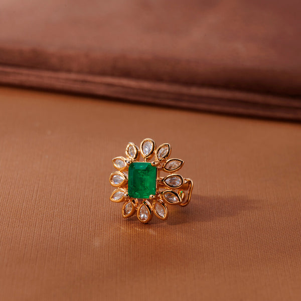 352041 Kundan Adjustable Ring With Gold Plating