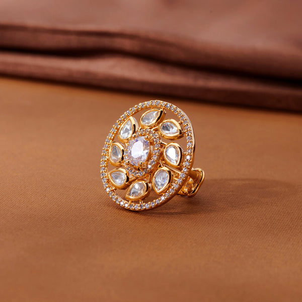 352042 Kundan Adjustable Ring With Gold Plating