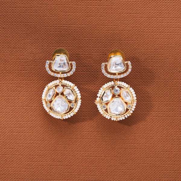 352052 Kundan Moti Earring With Gold Plating