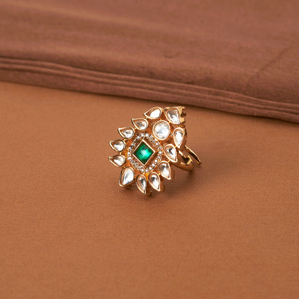 352122 Kundan Classic Ring With Gold Plating