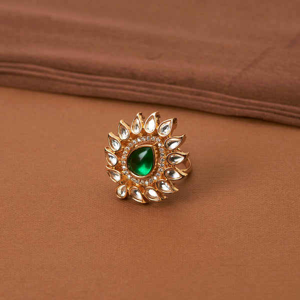 352123 Kundan Adjustable Ring With Gold Plating
