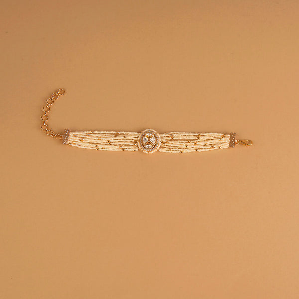 352158 Kundan Pearl Bracelet With Gold Plating