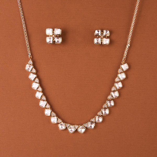 352180 Kundan Delicate Necklace Set With Gold Mehndi Plating