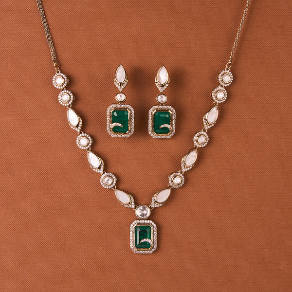 352181 Kundan Classic Necklace Set With Mehndi Plating