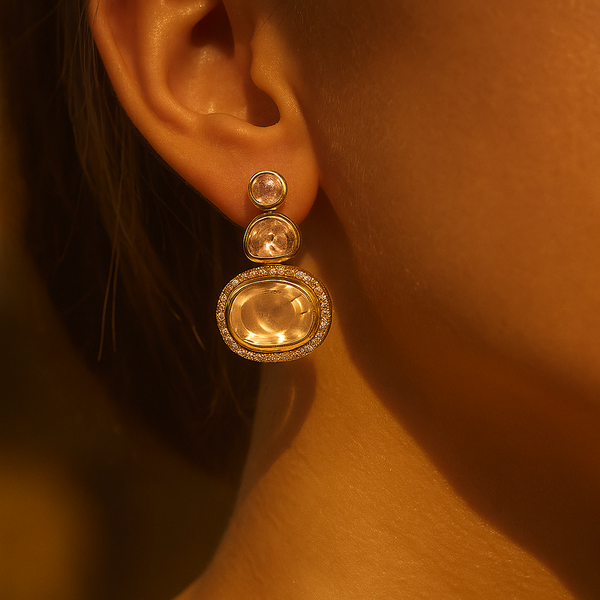 352189 Kundan Classic Earring With Gold Mehndi Plating